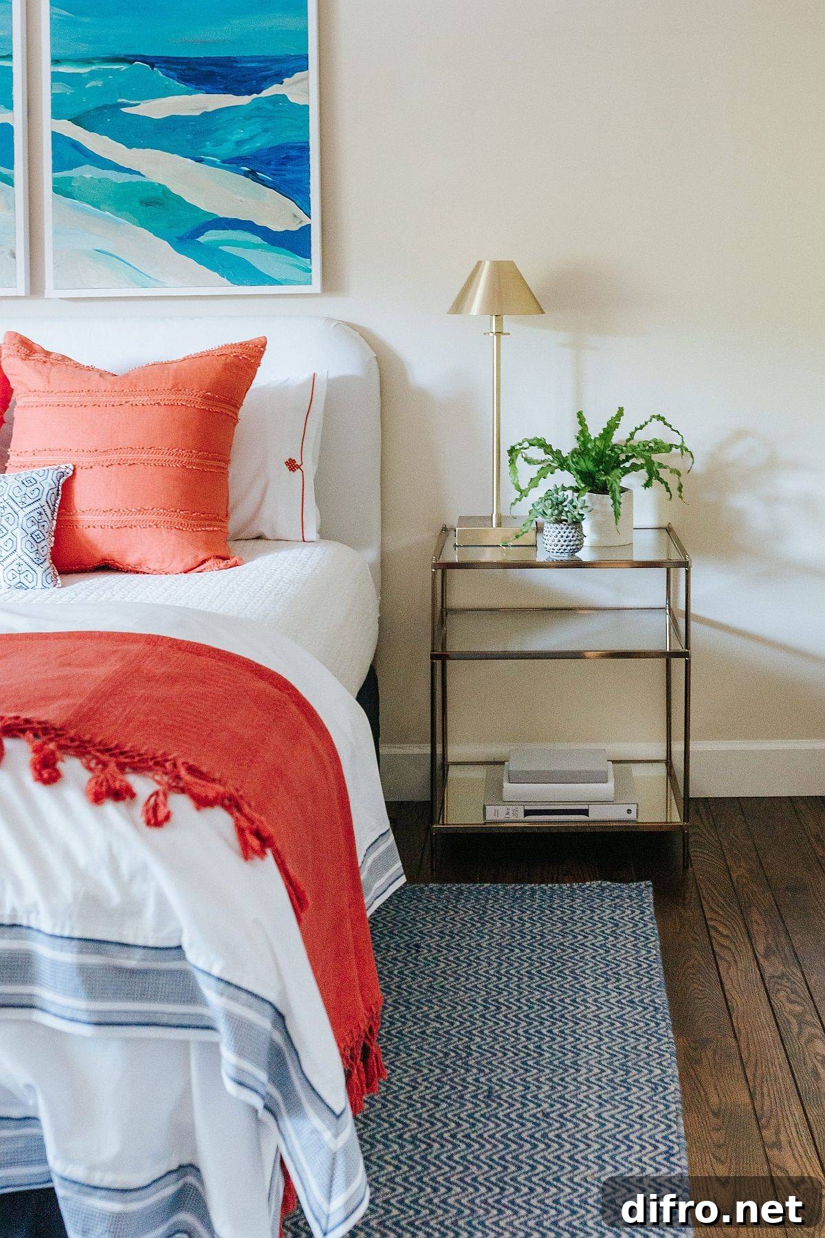 Sleek bedside tables in a beach-style bedroom