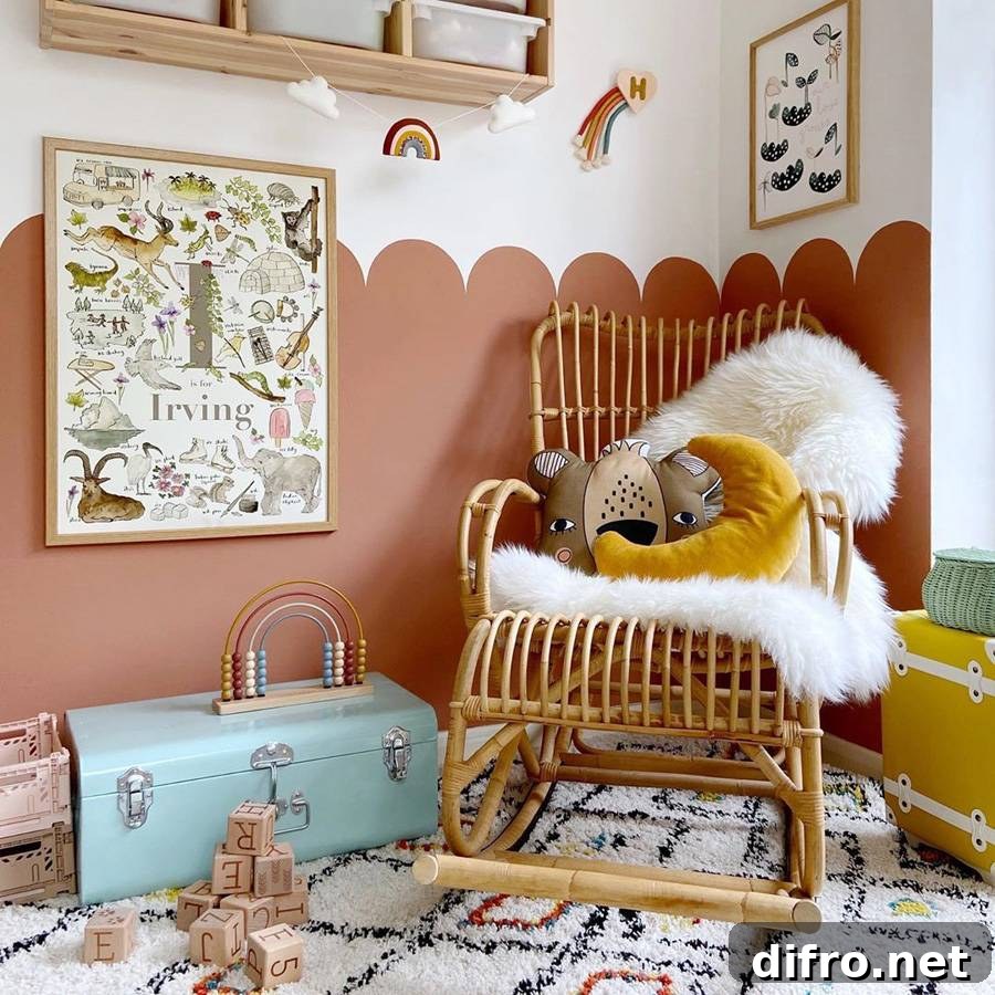Explore different shades of terracotta in the small kids’ bedroom and nursery