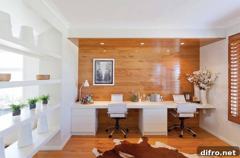 Stylish Office With Wooden Wall