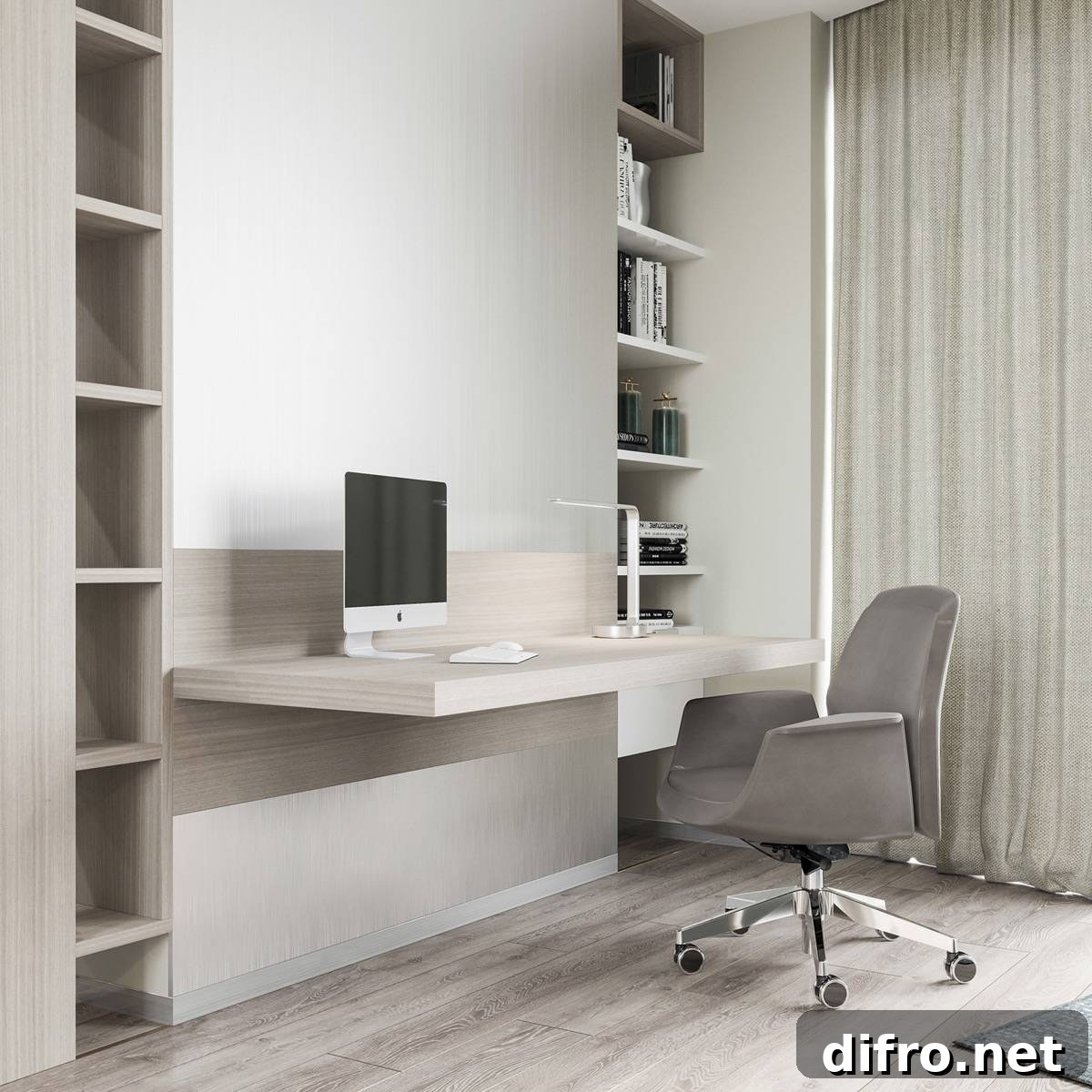 Simple Designed Office With Open Shelving