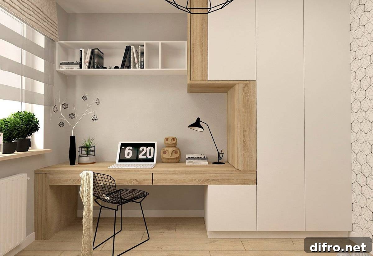 Simple Designed Office With Open Shelving.