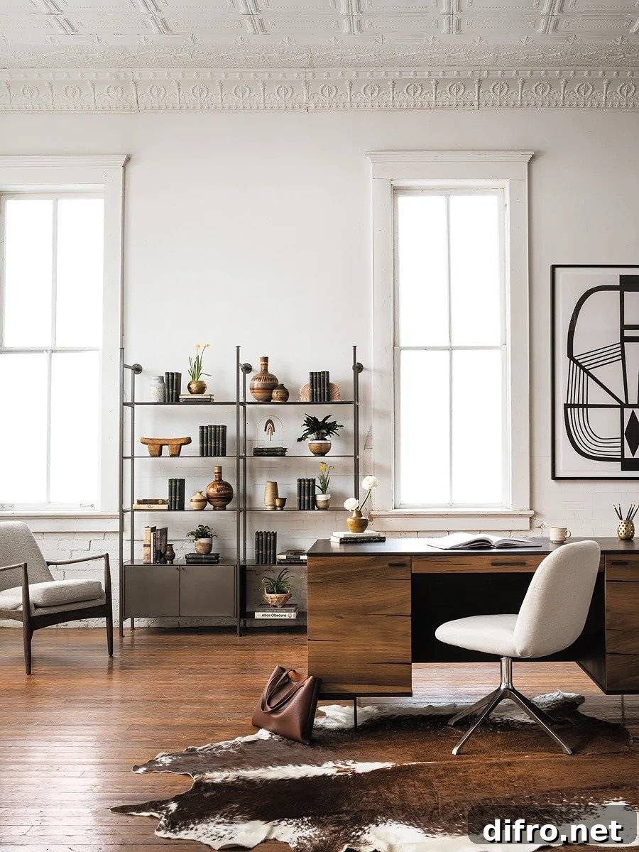 Rustic Inspired Office With Cowhide Rug