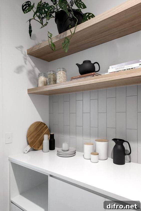 Pantry with two levels of shelves