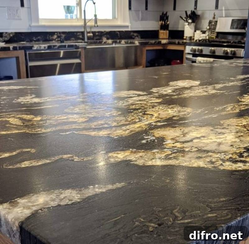 black and gold leathered granite kitchen countertop