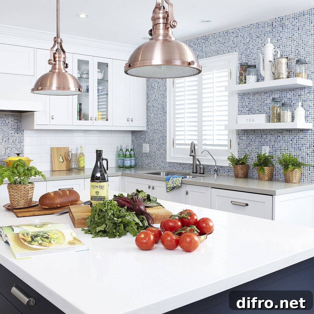 Tile Backsplash with Pendant Lamps