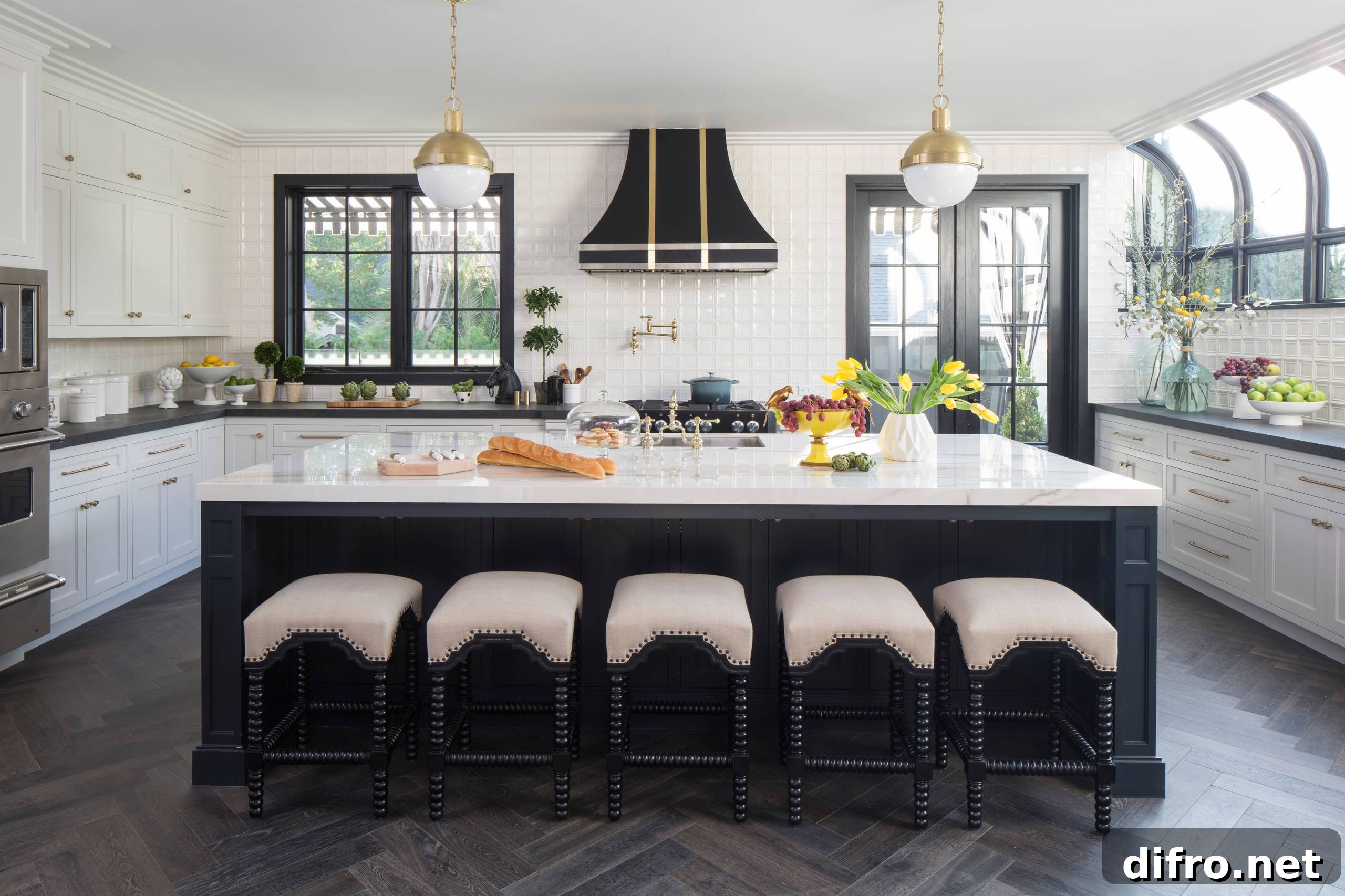 Chic White And Black Cabinets with Gold Accent
