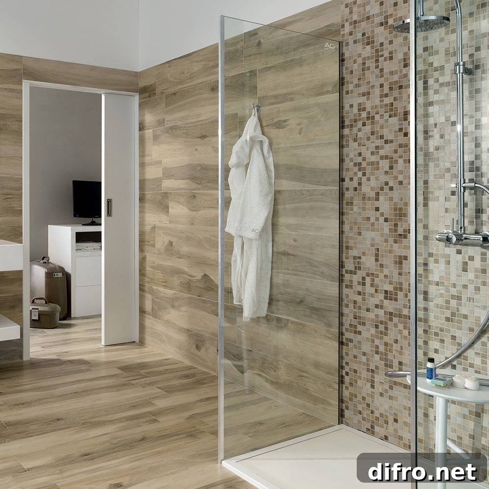 Wood Tile Bathroom Floor And Wall