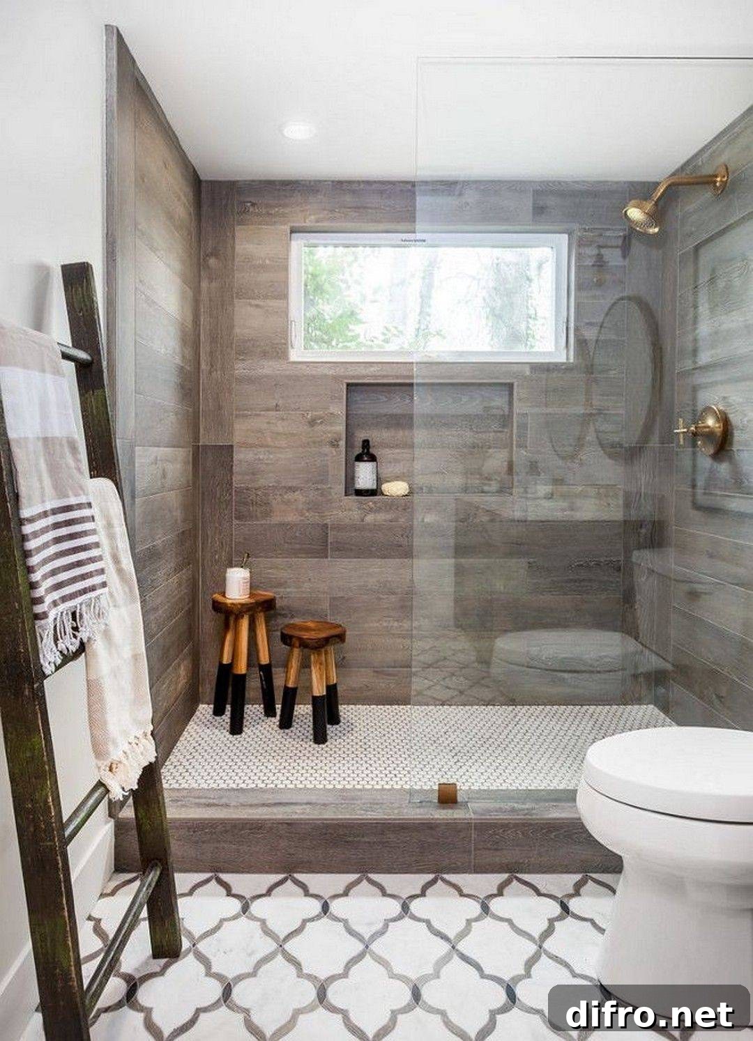 Bold Mosaic Tile Wall With Wood Tile Wall