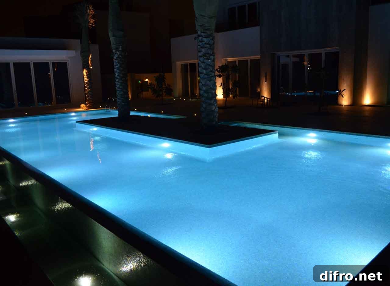 modern swimming pool with in pool lighting