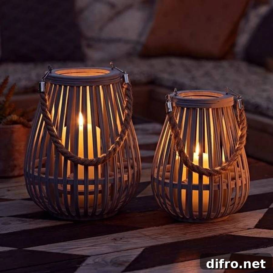 wooden weave lantern on patio