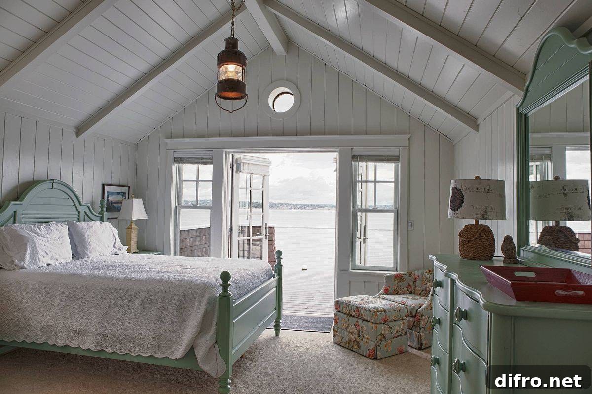 Cottage style gray bedroom with pastel green accents