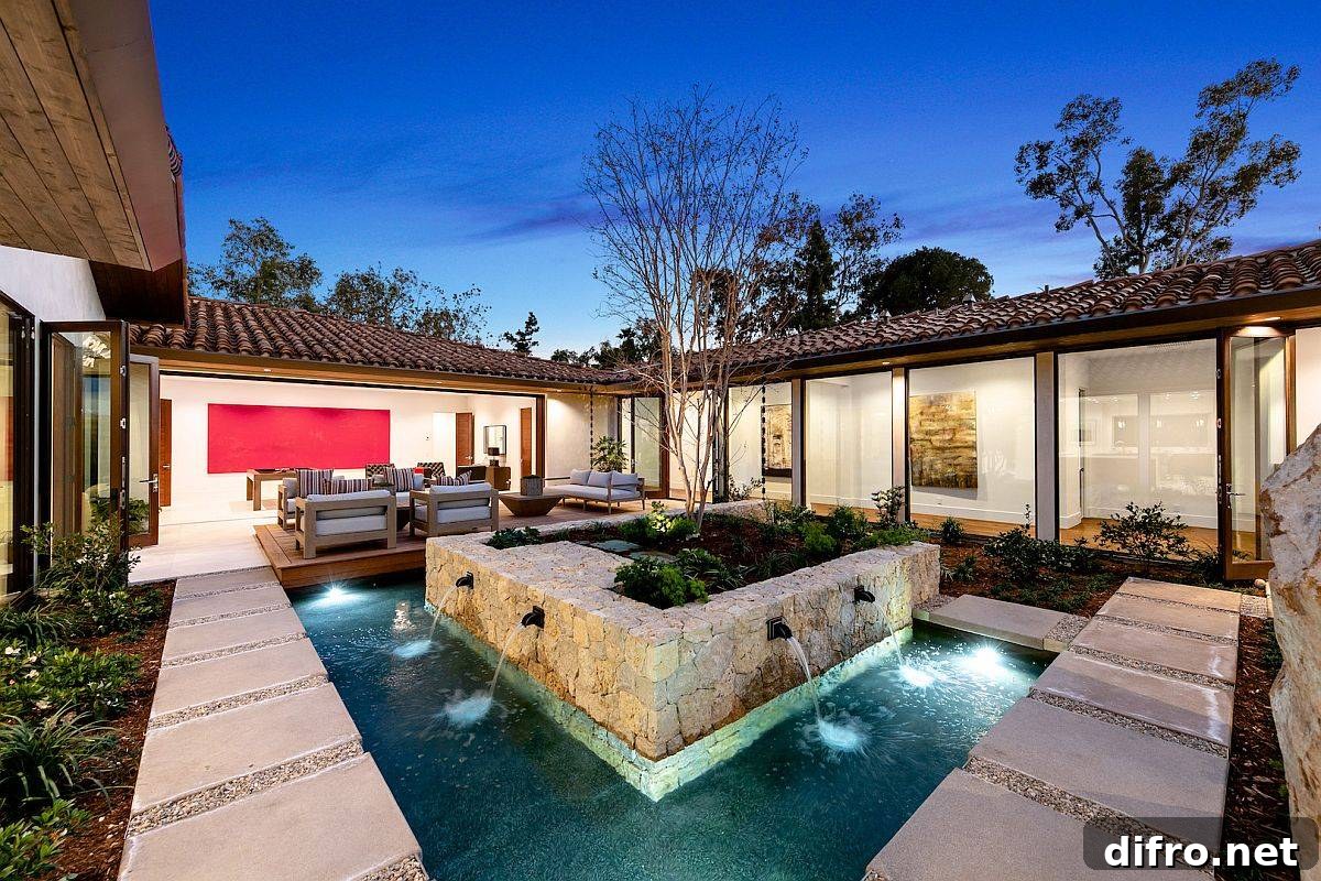 Courtyard with greenery and water feature