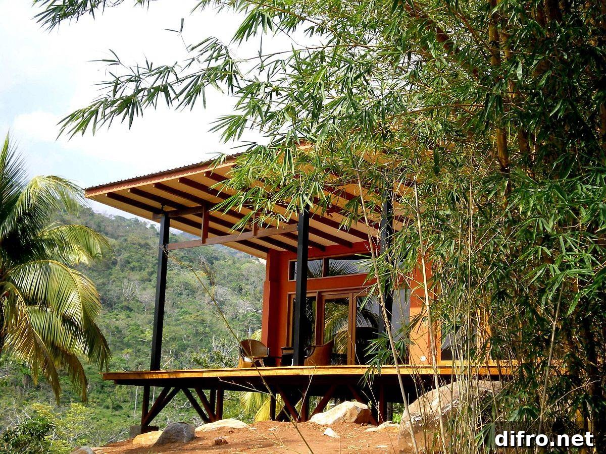 Extended roof provides shade and cool indoor environment