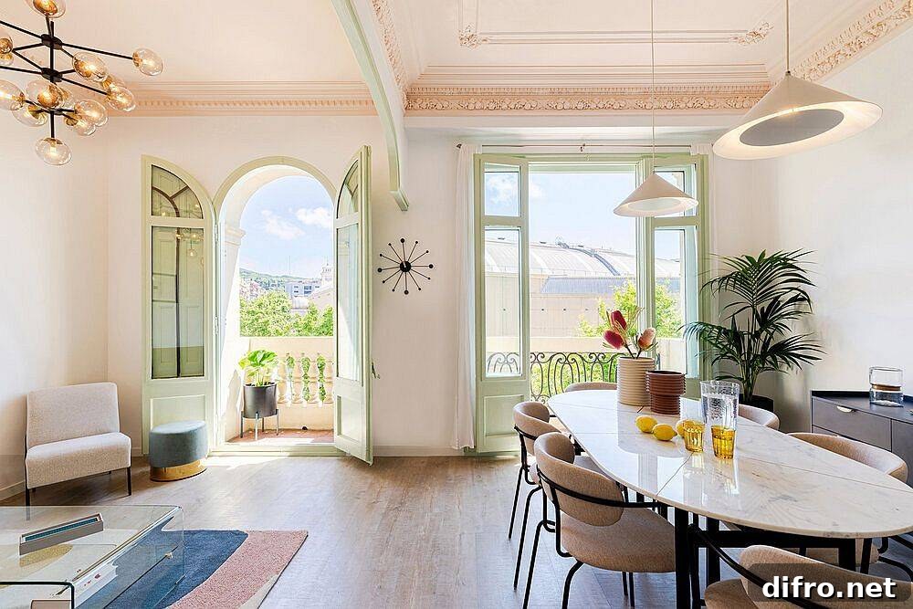 Bright living room with pastel accents and natural light