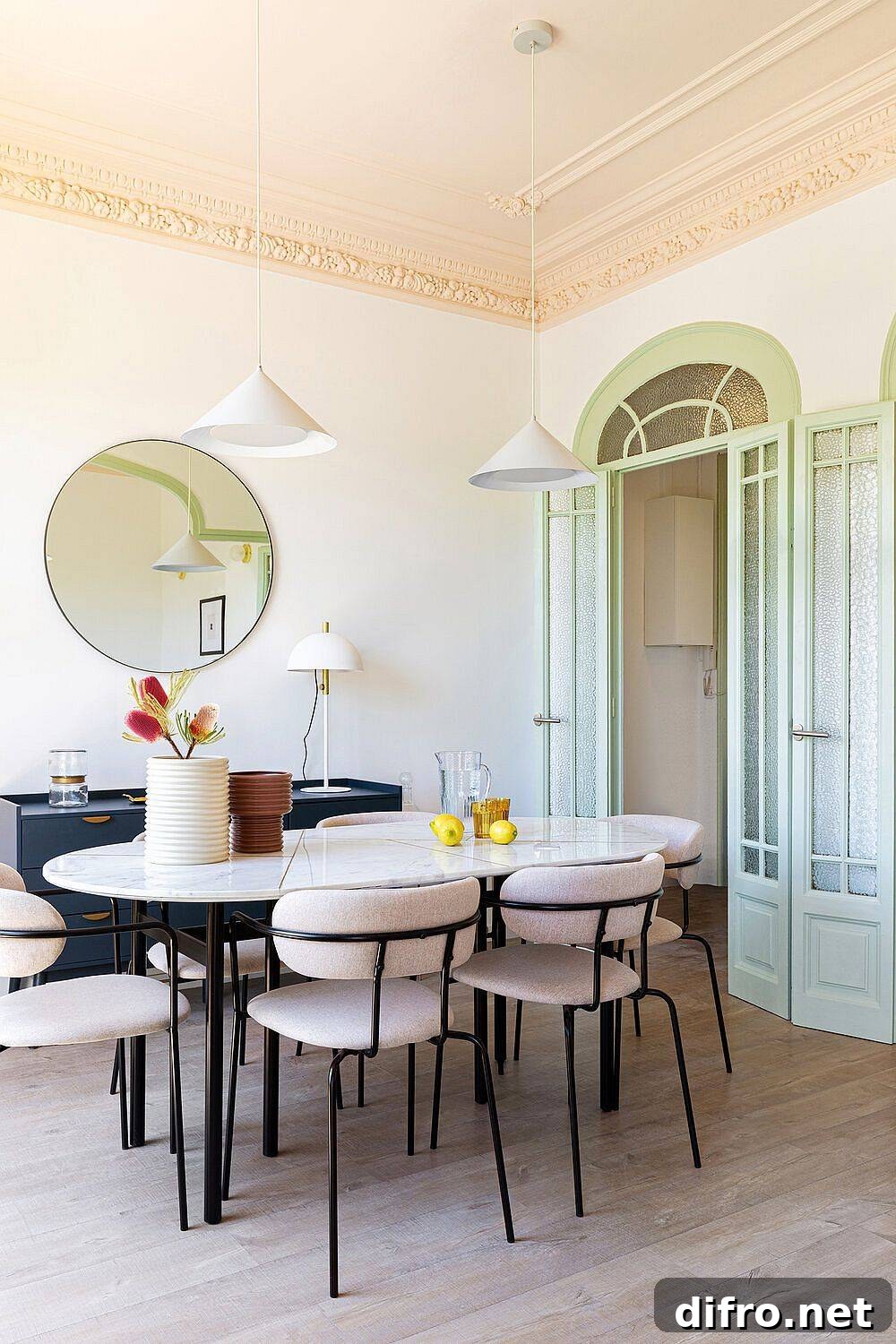 Classic crown moulding paired with modern decor