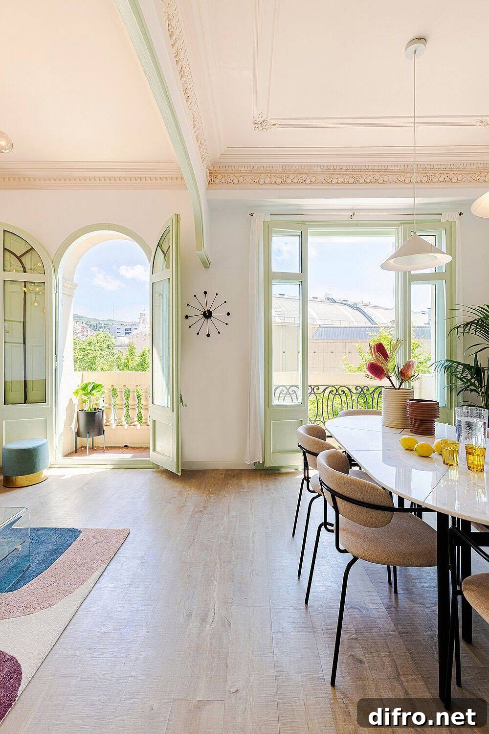 Doors to the balcony bringing the neighborhood into the apartment