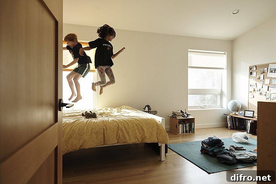 Bright and cheerful children's bedroom in the renovated home