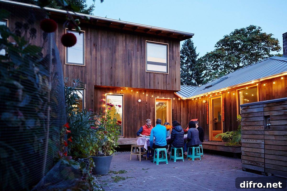 Courtyard at the center of the renovated 1950s Seattle home