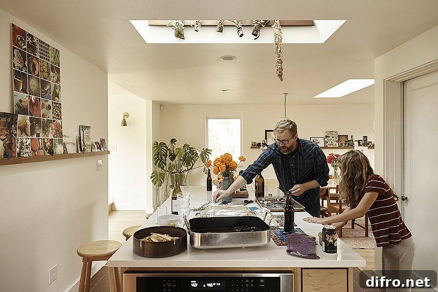 Skylights and interior orientation that bring light into the extension