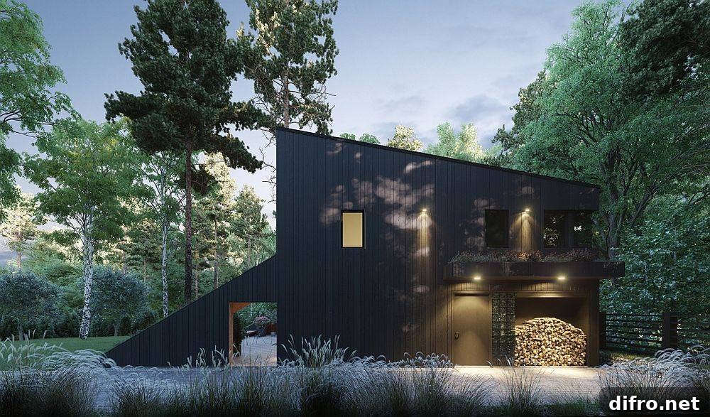 Dark wood cladding section of house