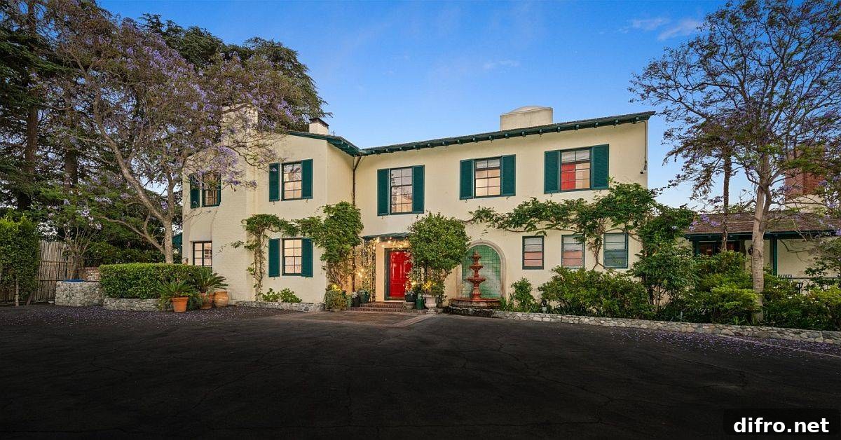 Main house exterior with lush landscaping