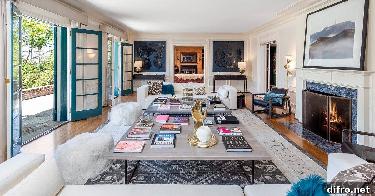 Teal glass framed doors adding color to white interiors