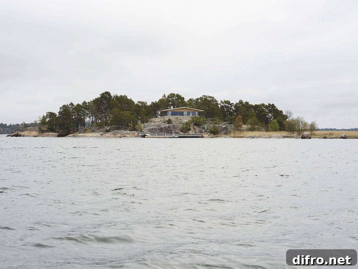 Private island home viewed from a distance