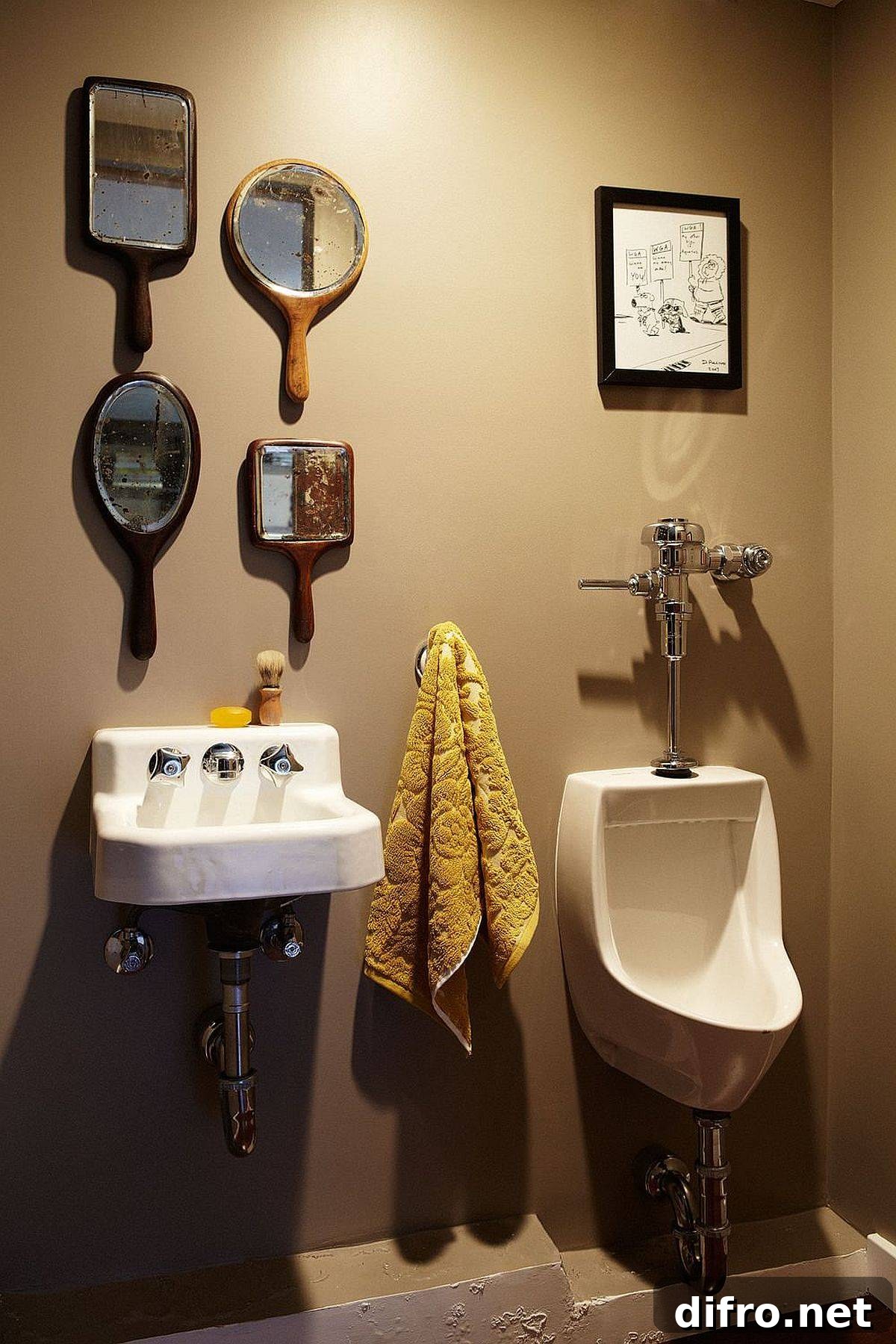 Subtle eclectic powder room in neutral tones