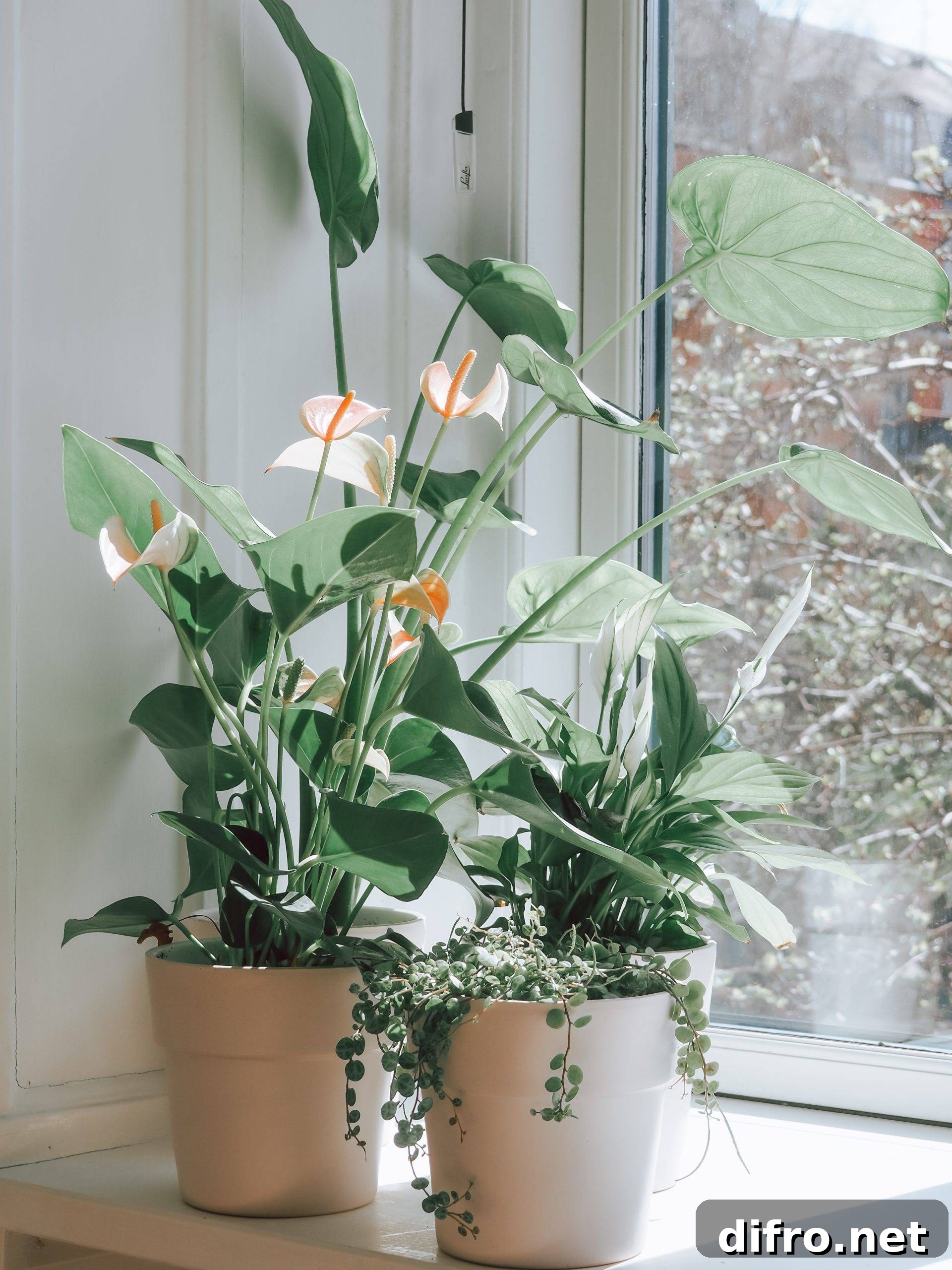 peace lily on windowsill