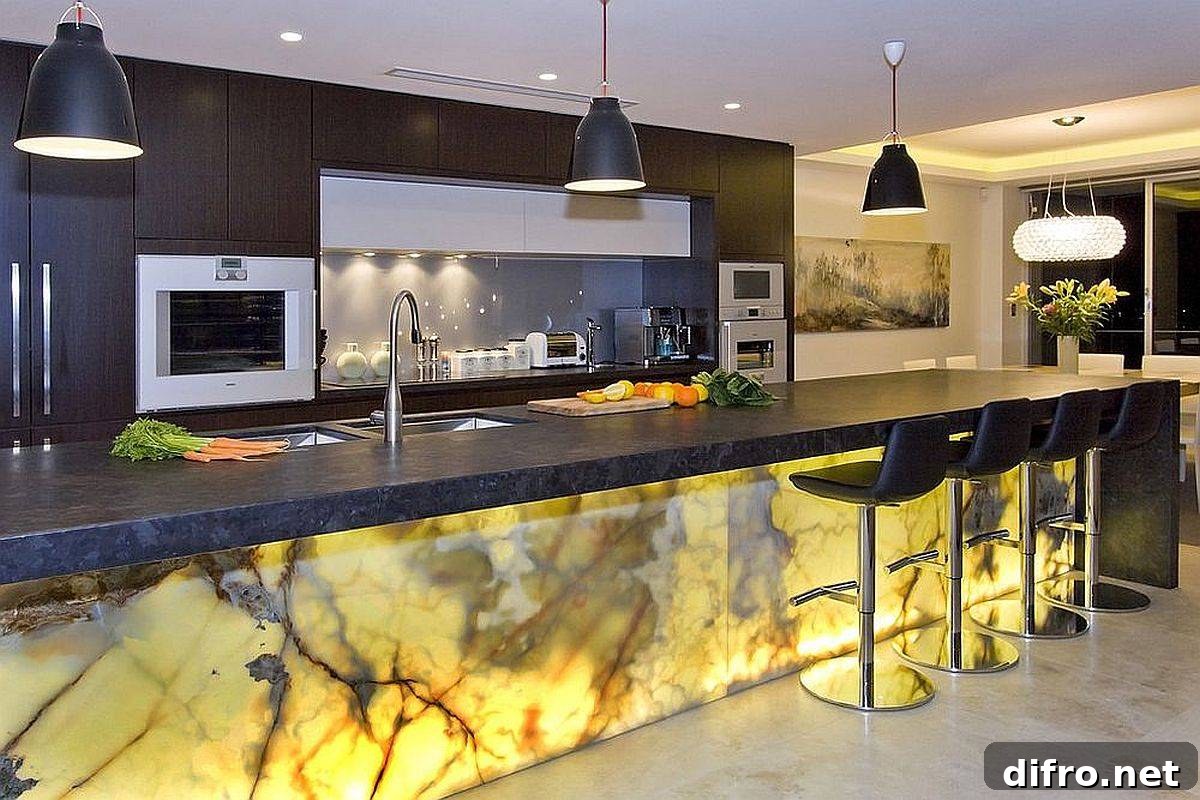 Backlit Onyx kitchen island
