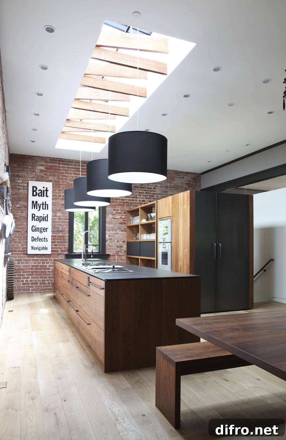 Skylight combined with drum pendant lighting
