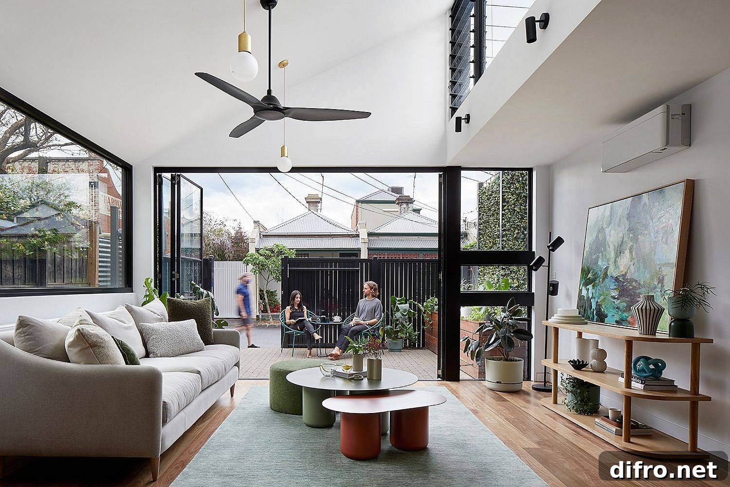 Living room flowing onto a large north-facing terrace