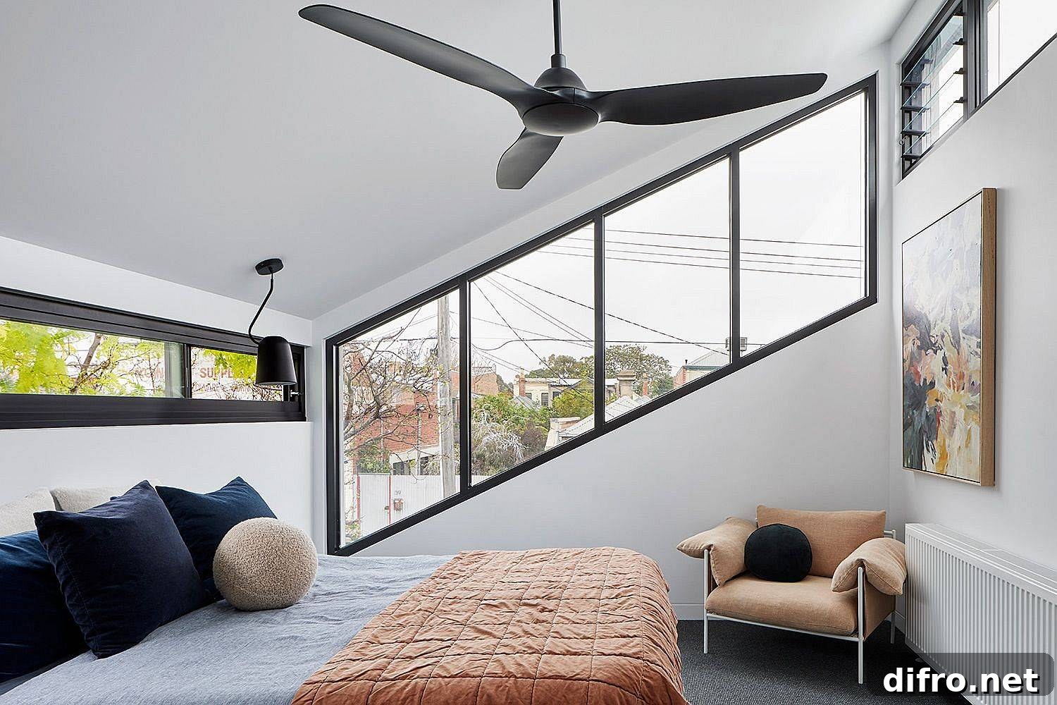 Custom window features providing light to upper-level bedrooms