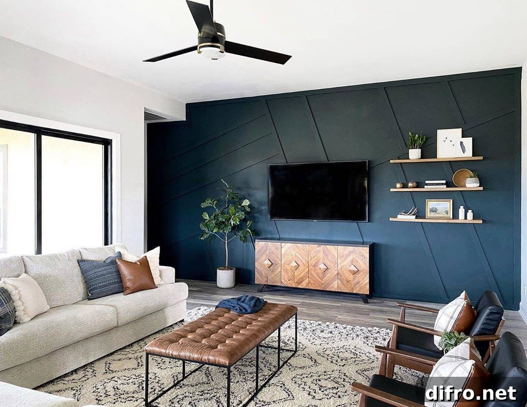 Light and airy room with blue wall