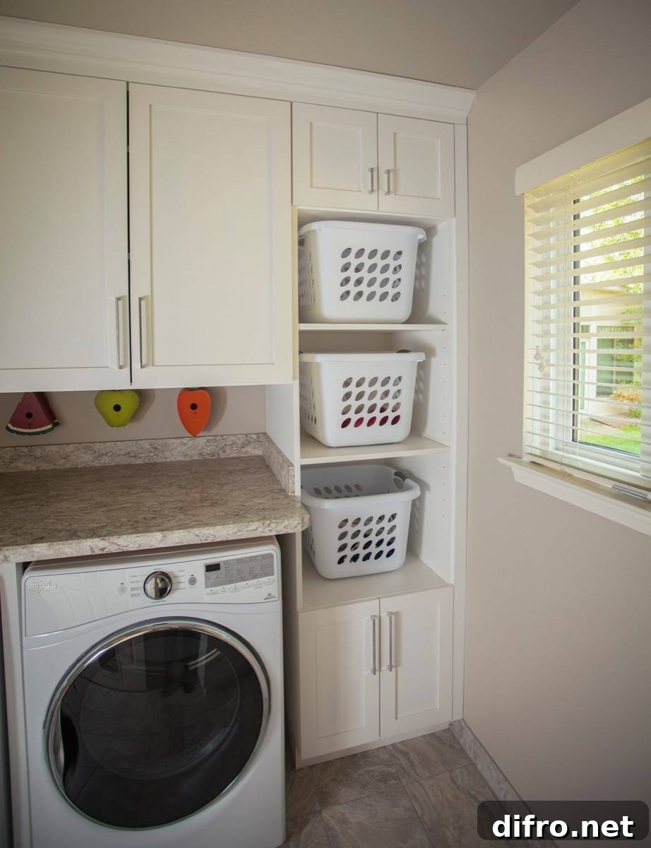 Stacking baskets in laundry area