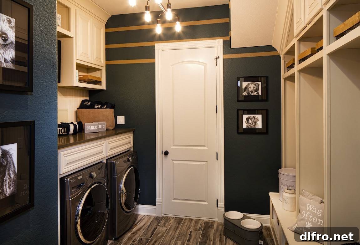 Laundry room with dark paint