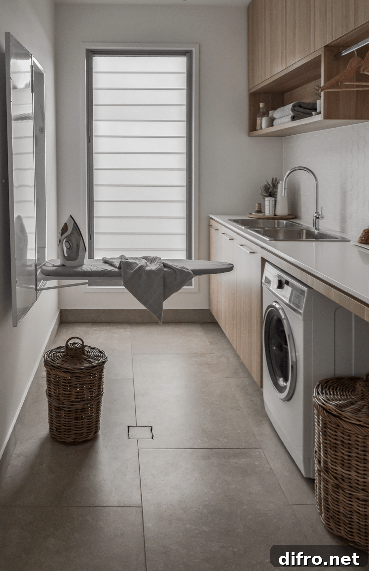 Ironing board in laundry room
