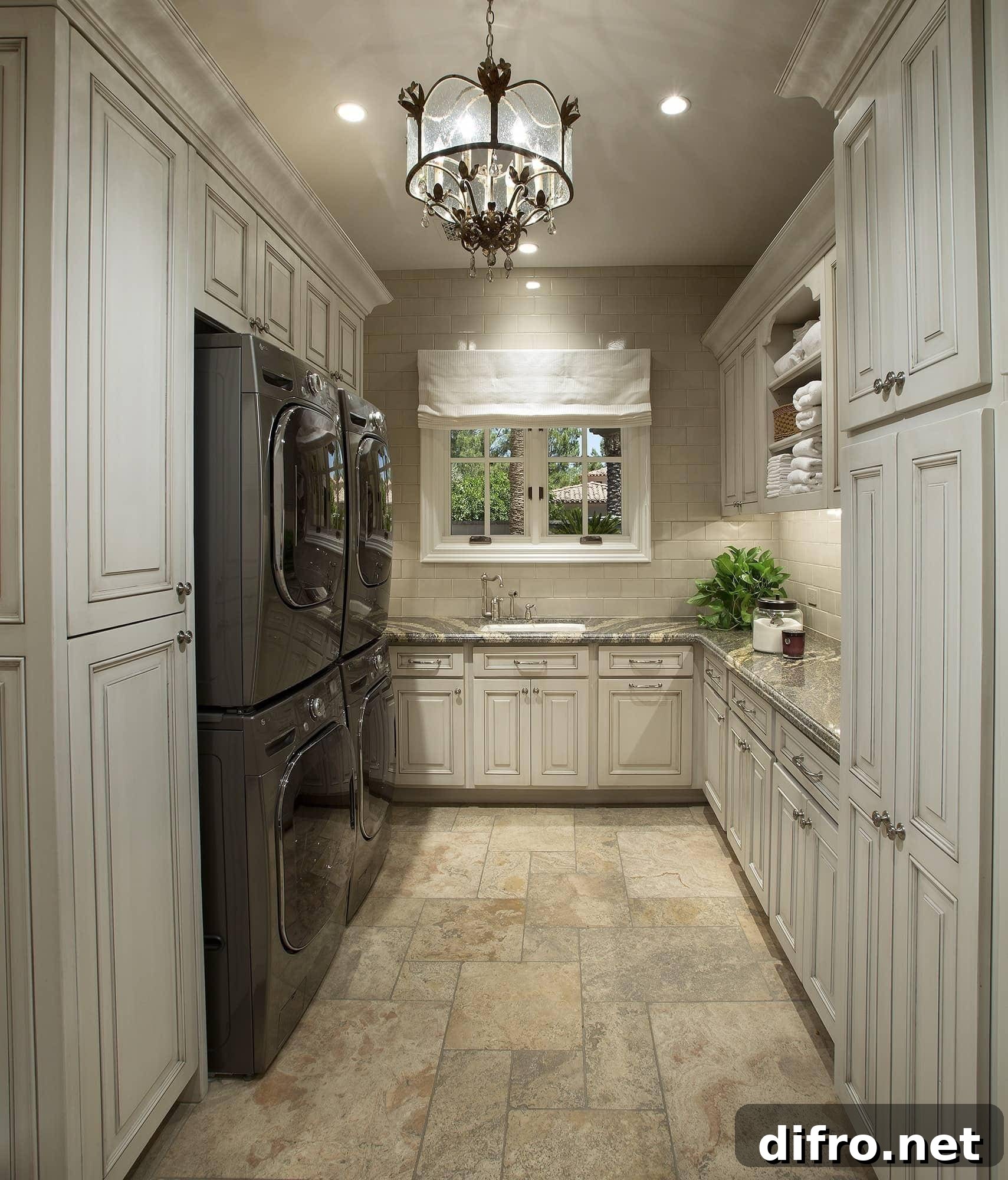 Chandelier in laundry area