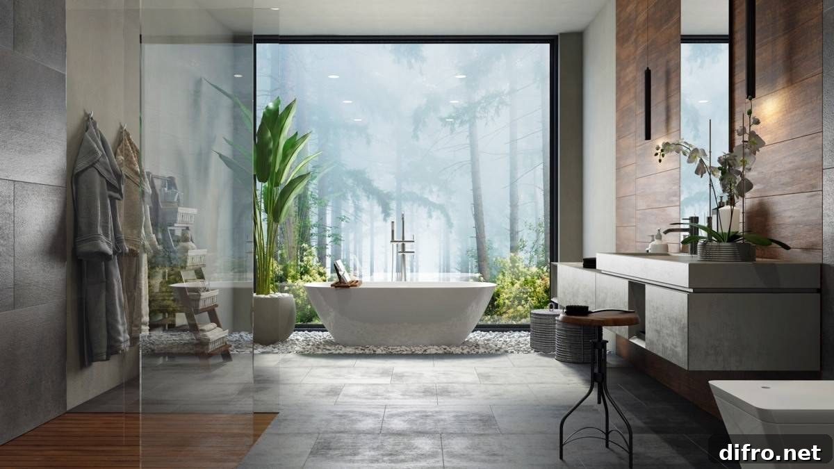 Large tub in front of picture window