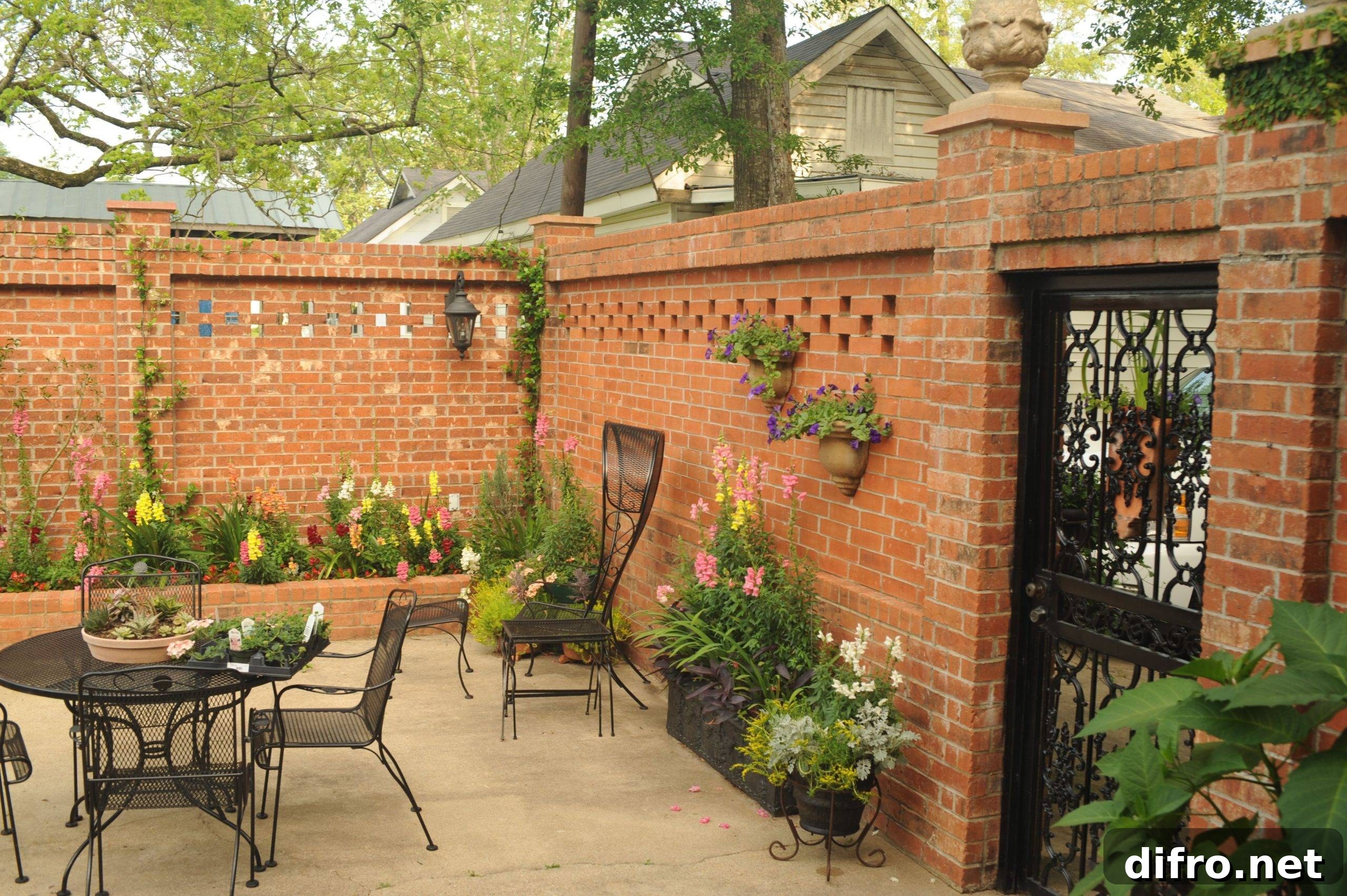 brick privacy fence backyard patio