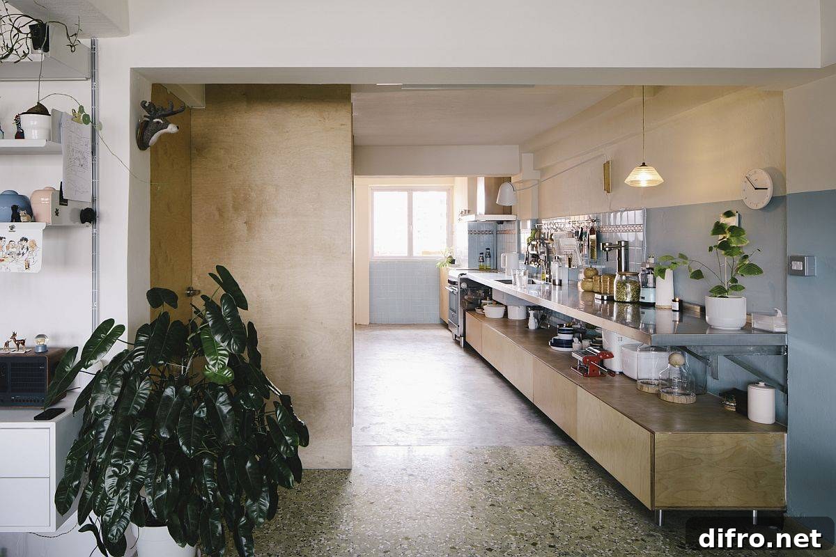 Custom cabinetry and terrazzo flooring