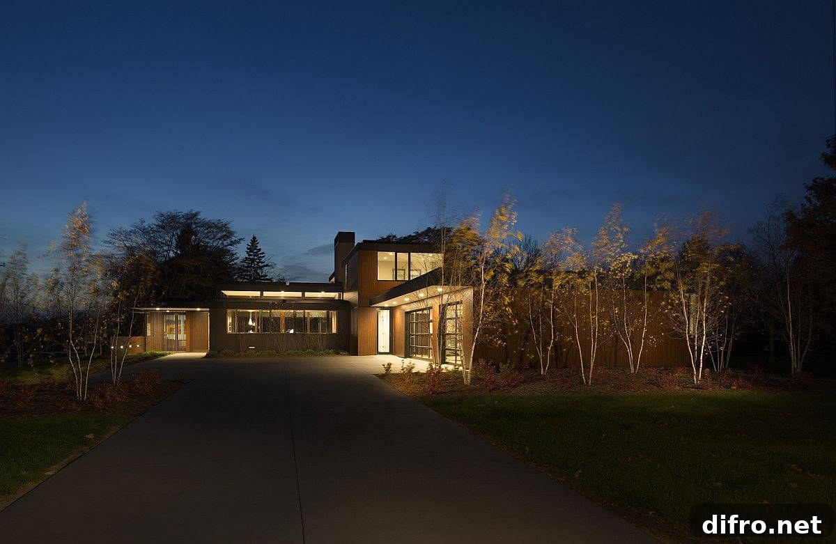 Curated landscape and entry leading to the home