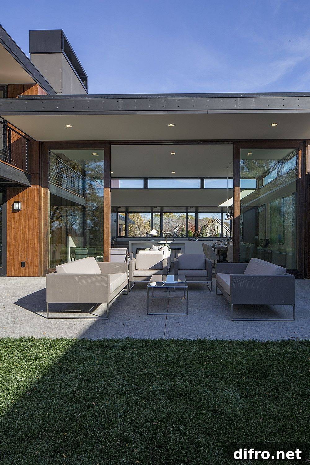 Central sitting area and outdoor deck feel like extensions of the interior