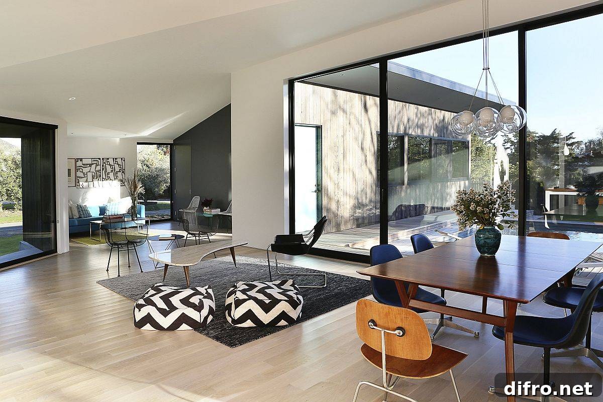 Open plan living area of the Hamptons Bungalow