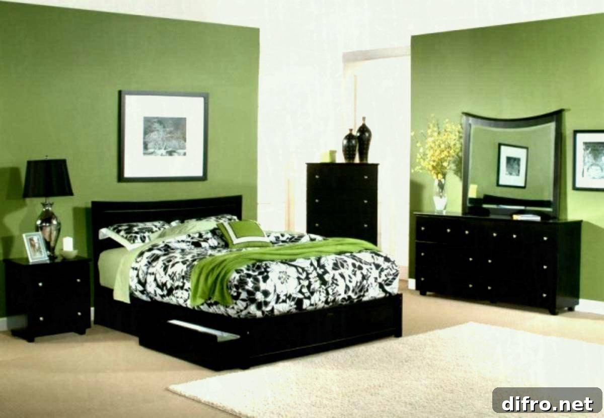 Black and green interior