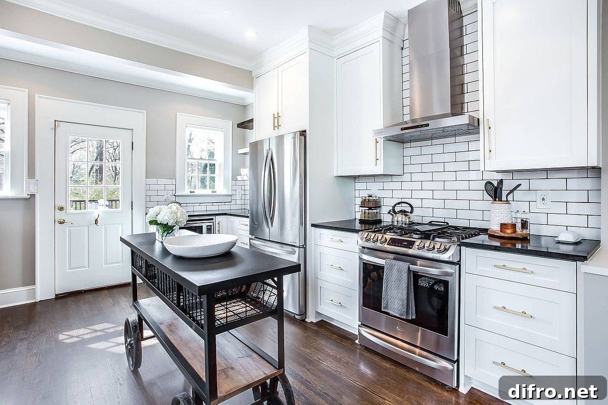 Custom island adds to the industrial style of the kitchen