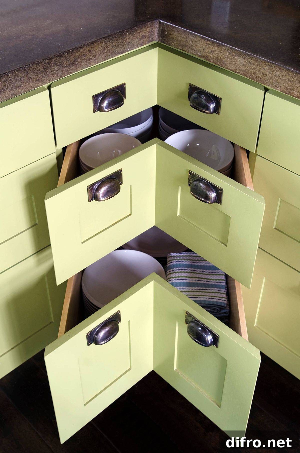 Contemporary corner cabinets as alternatives to Lazy Susan