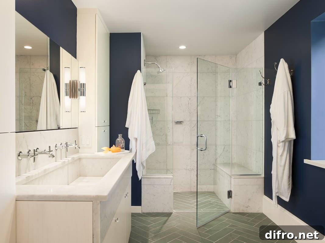 Gray herringbone bathroom floor tile