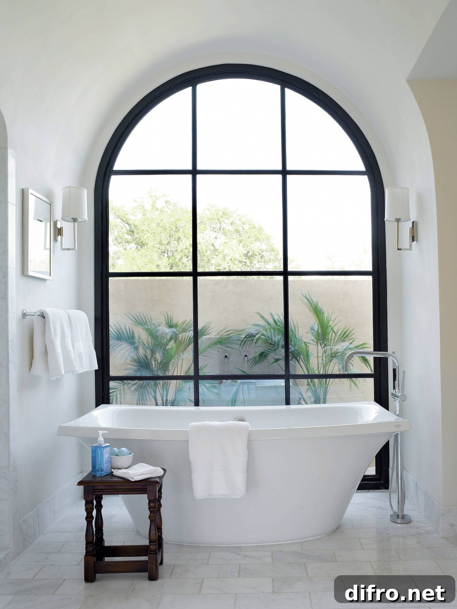 Modern arched window for contemporary bathroom
