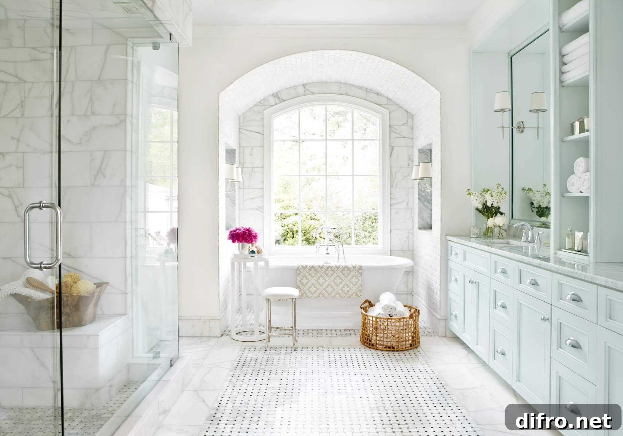 Arched alcove holding a bathtub
